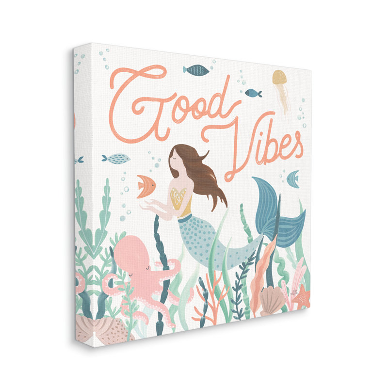 «Good Vibes» sirène sous l'eau, Toile tendue, H 36 po x l 36 po x P 1,5 po