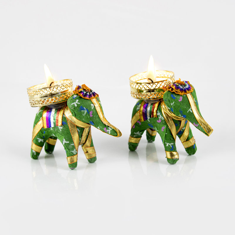 2 Piece Metal Tabletop Tealight Holder Set, Green