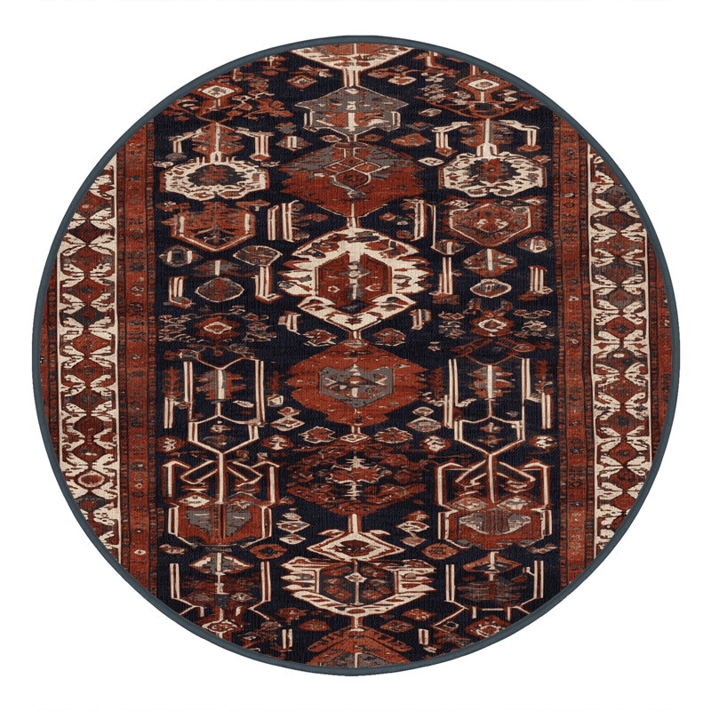 Tapis brun turc lavable à la machine, Rond 7 pi