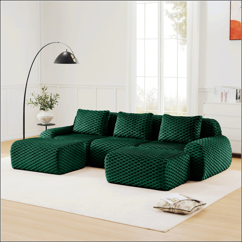 Canapé modulaire moderne en forme de L, tissu en flanelle, canapé surdimensionné à 4 places, repose-pieds mobile, connexion à boucle, conception antidérapante, sans assemblage