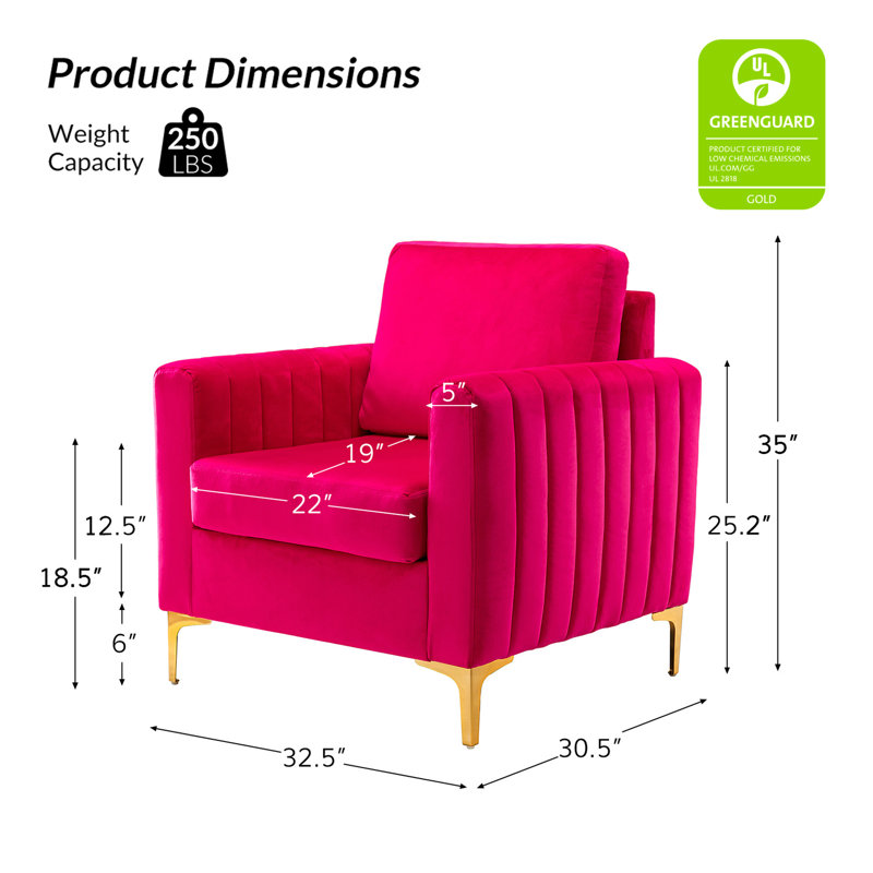 Fauteuil club en velours Gillette, Fuchsia