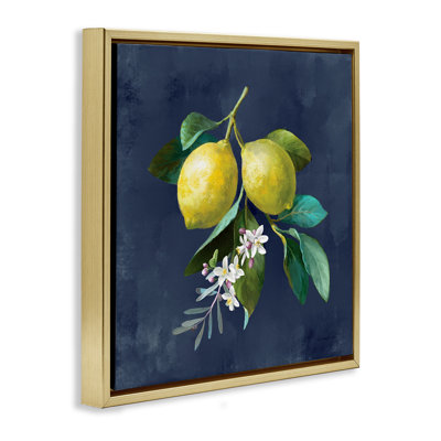 Lemon Branches on Blue Framed Floater Canvas Wall Art by Danhui Nai