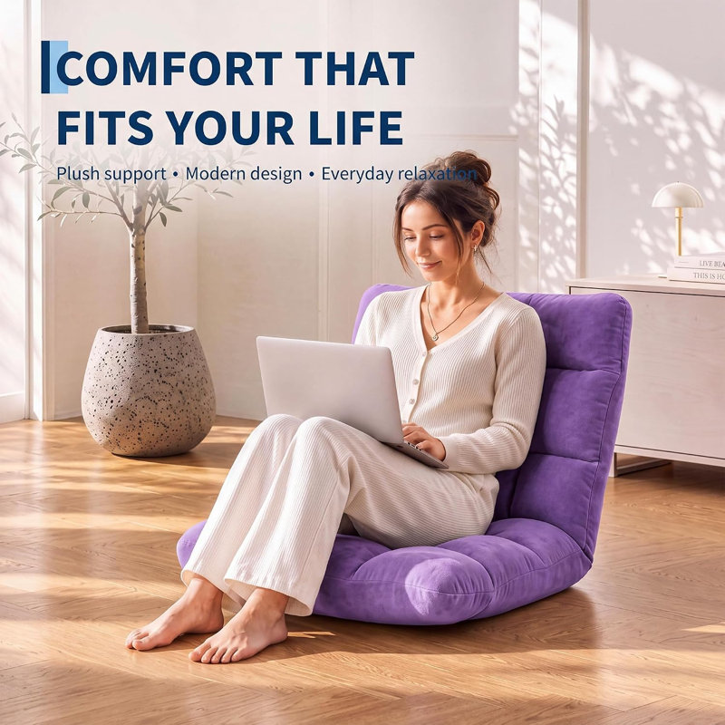 Chaise de plancher pliante avec support pour le dos, 14 positions réglables, chaise rembourrée pour la méditation et la télévision