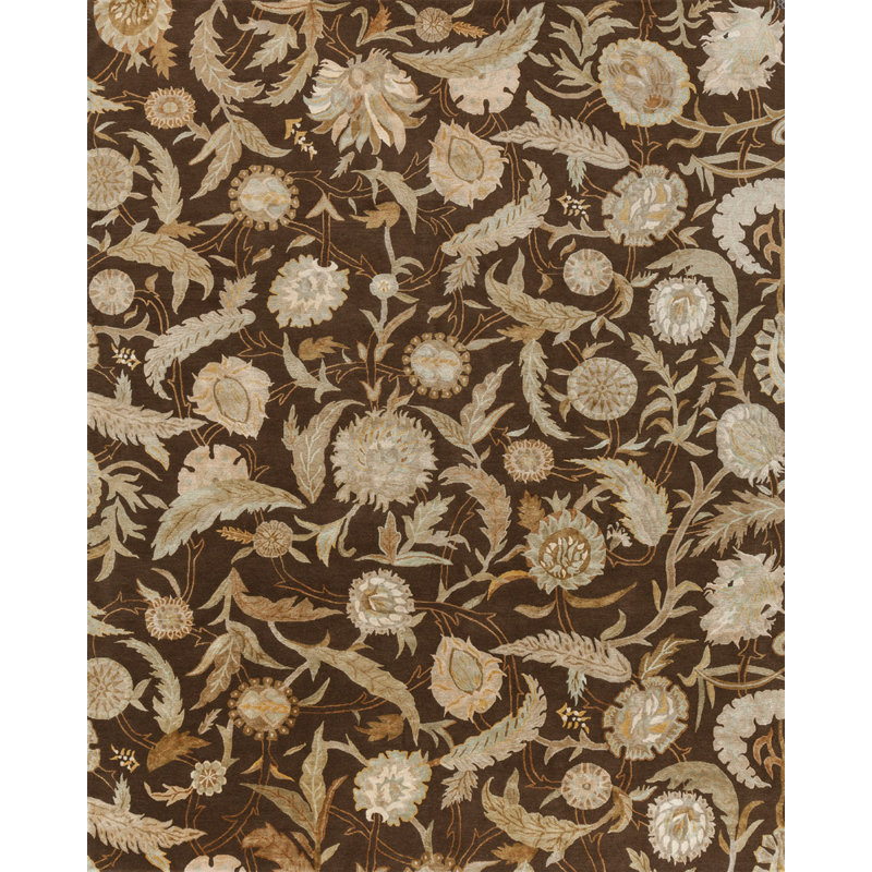 Garden Floral Area Rug in Brown/Tan/Ivory, Rectangle 9' x 12'