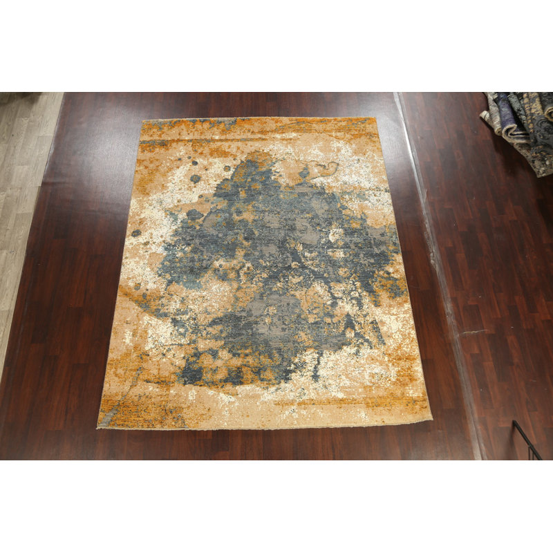 Tapis oriental contemporain à motif végétal noué à la main 8 x 10