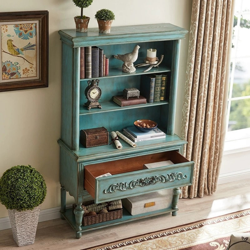 American Retro Solid Wood Carved Display Cabinet