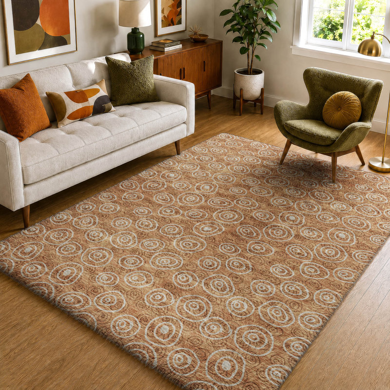 Tapis Dream Shag ADS728 à cercles, lavable à la machine de qualité supérieure, Terra Cotta, 5' x 7'6"