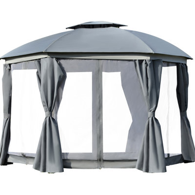 Round Outdoor Gazebo, Patio Dome Gazebo Canopy Shelter With Double Roof, Netting Sidewalls And Curtains, Zippered Doors, Strong Steel Frame,