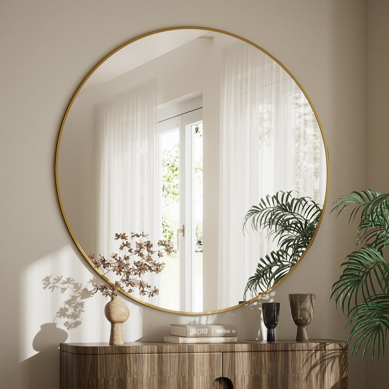 Miroir mural Hermien, Doré, 32 po x 32 po, Rond