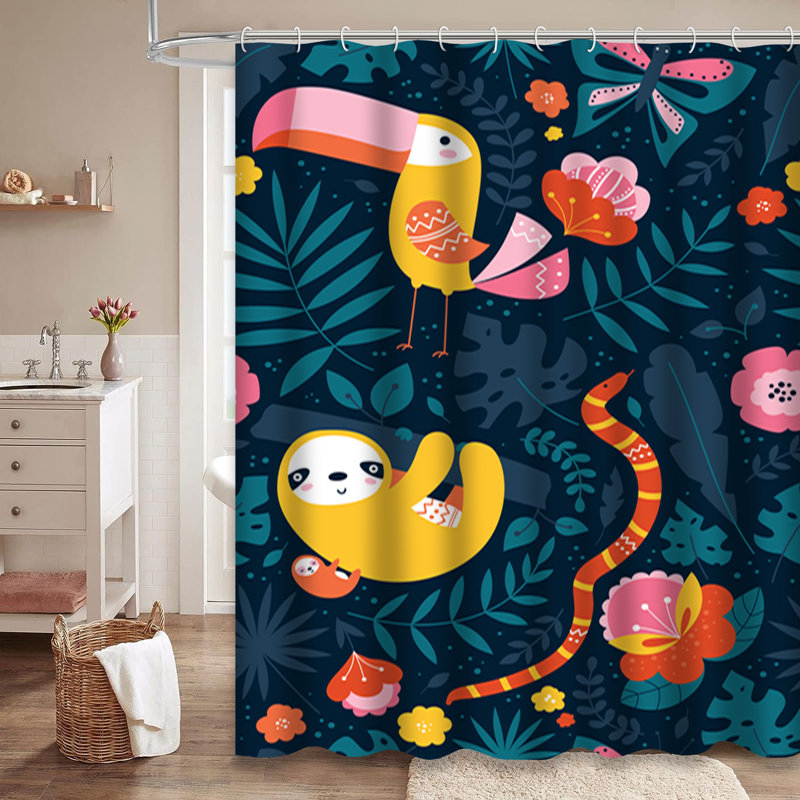 Rideau de douche à motif de papillon paresseux avec 12 crochets Tropical Jungle, L 72 po x l 72 po