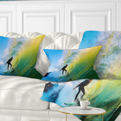 Surfer Beating Green Waves - Sea & Shore Printed Throw Pillow