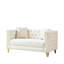 Velours 2 places beige moderne 58 po, garniture cloutée, accoudoirs carrés, velours de haute qualité, assise confortable et expérience