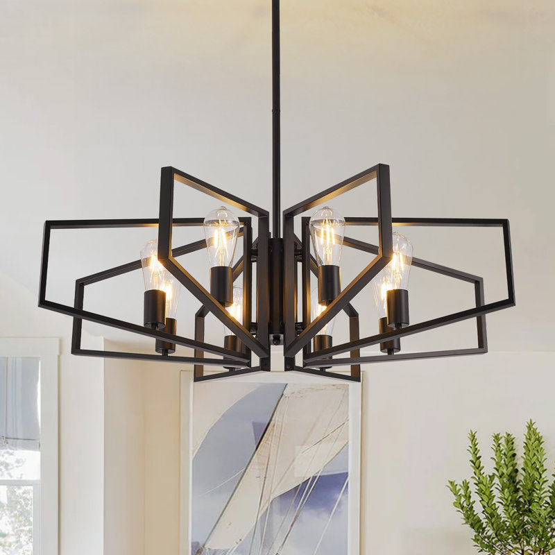 8 - Light Dimmable Geometric Chandelier, Black, 10.62" H x 35.43" W x 35.43" D