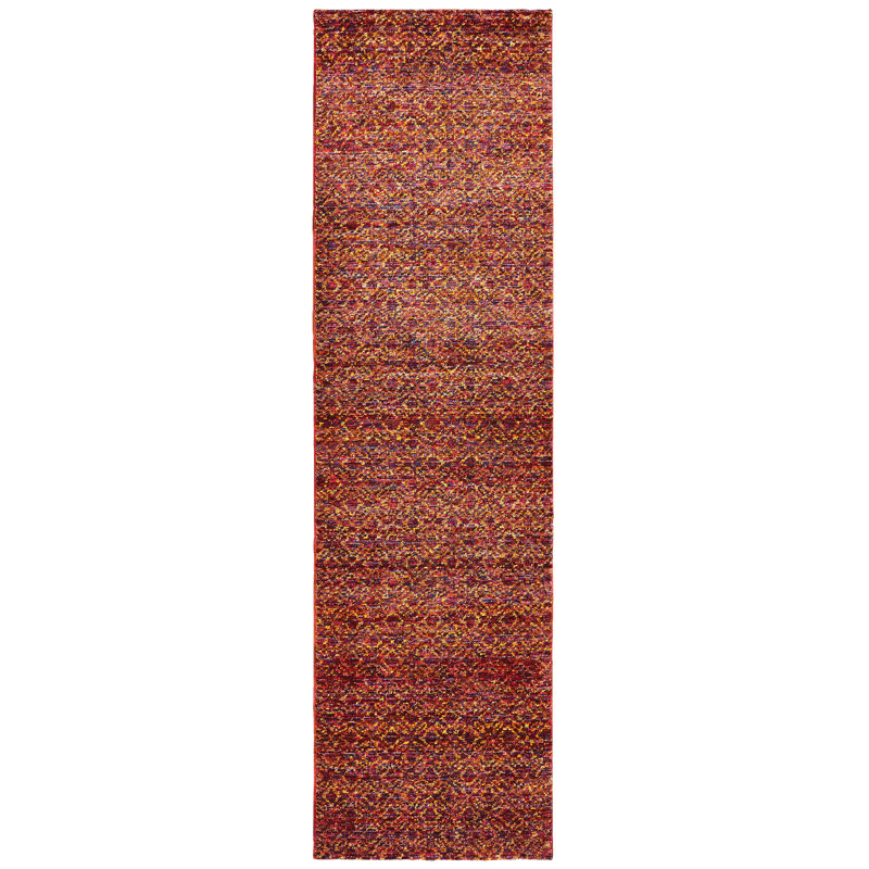 Tapis rouge à motif géométrique Bobby, Tapis de couloir 2 pi 6 po x 12 pi