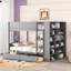 Lit double superposé double en gris - 2 tiroirs et armoire multicouche pour une chambre à coucher confortable et bien rangée-283927835-283927834