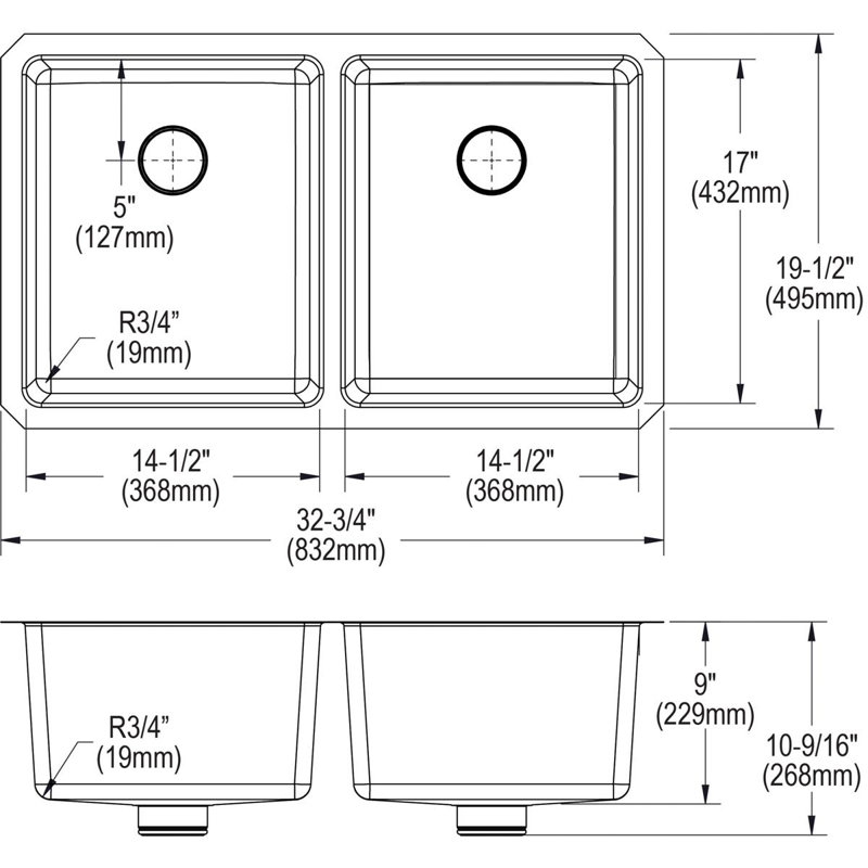 Lustertone Iconix 33" L x 20" W Double Basin Undermount Kitchen Sink with Perfect Drain