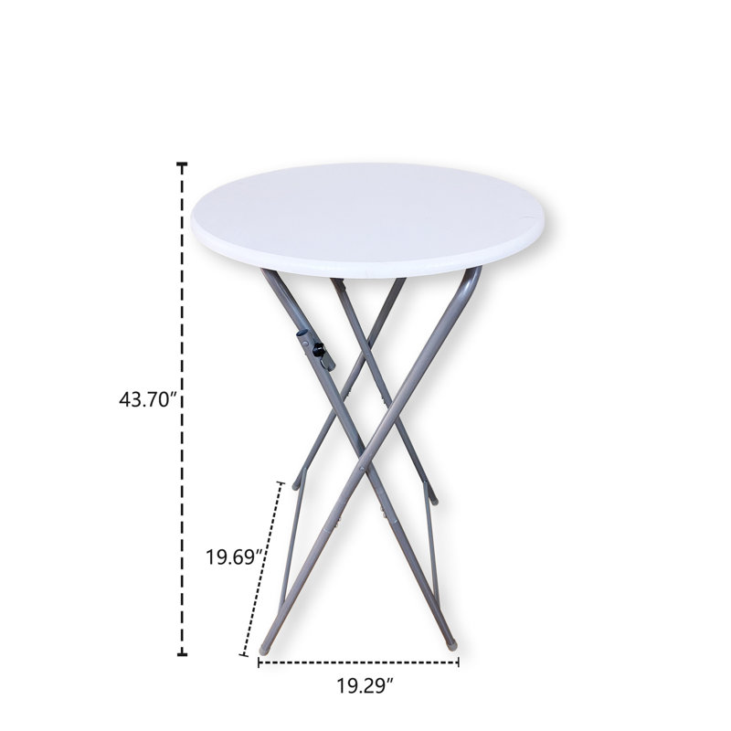 Intérieur / extérieur, table de bar pliante ronde en plastique, fêtes, blanc brillant, pieds amovibles, verrouillage automatique, stable antidérapante, table à hauteur facile à plier pour le plastique blanc intérieur / extérieur, caoutchouc