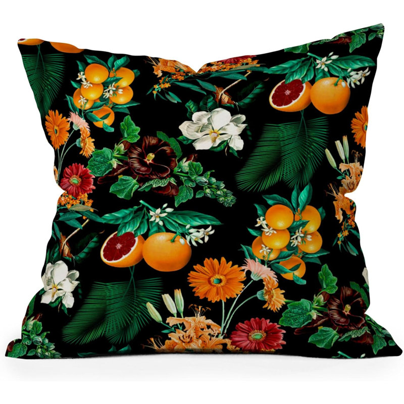 Coussin Society6 Floral and Birds III, Motif floral noir / vert