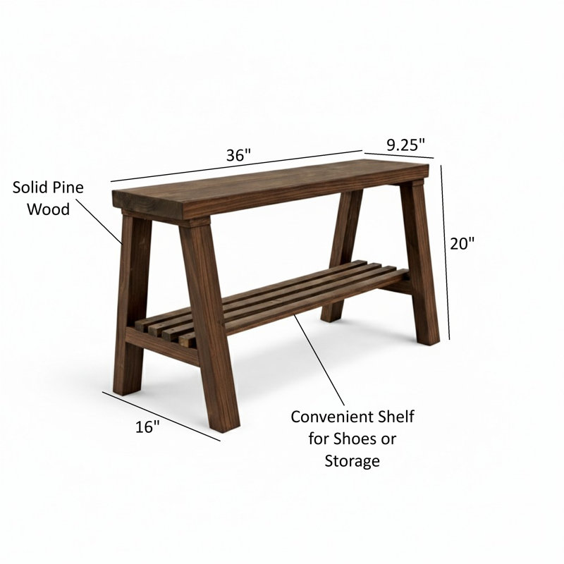 Daigen Solid Wood Storage Bench, Light Brown/Black
