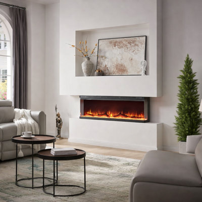 FLAMEKO 3 Sided Media Wall Electric Fire, Leura Black
