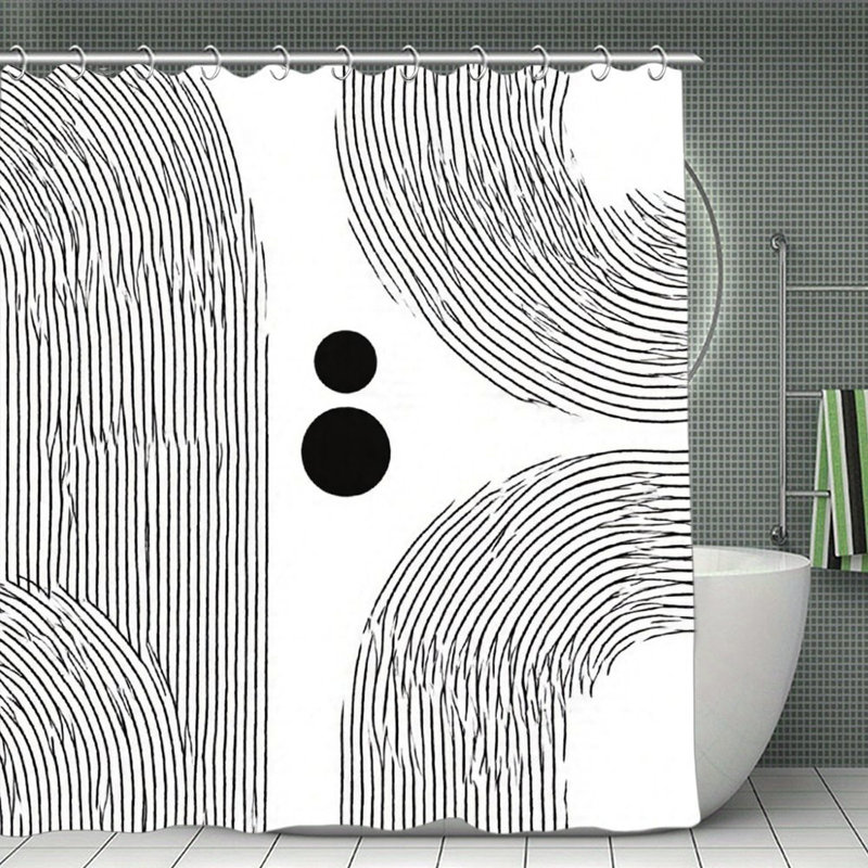 Rideaux de douche noirs et blancs à rayures incurvées, 71 x 71