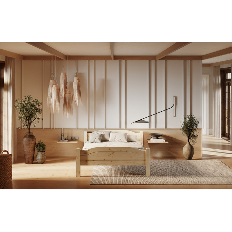 Vaill Solid Wood Bed, Beige, European Single (90 x 200cm)