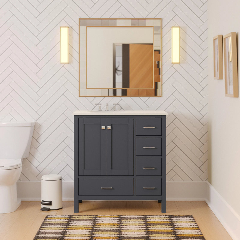 Ensemble de meuble-lavabo simple 36 po Claudett, Gris marine, Engineered White
