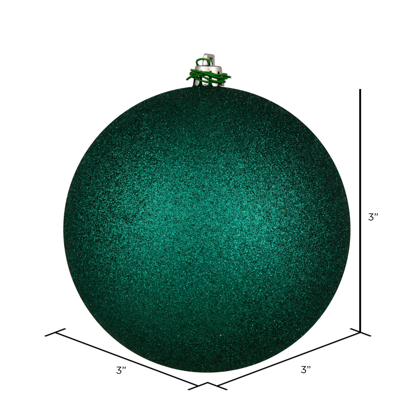 Holiday Décor Ball Ornament, 3" H x 3" W x 3" D, Teal Glitter