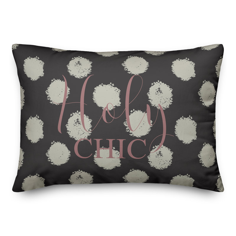 Coussin lombaire rectangulaire à pois, Blanc / noir