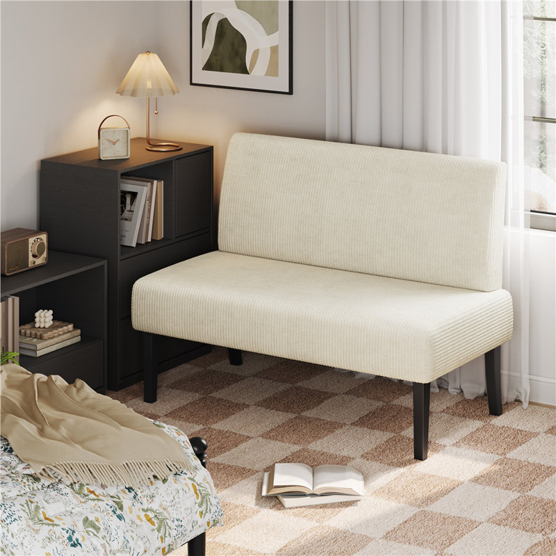 Corduroy Loveseat Mini Sofa with Rubberwood Legs for Small Spaces