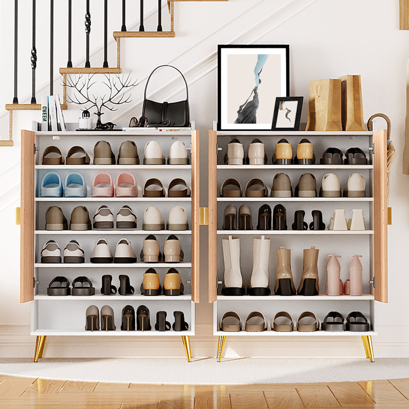 Modern Shoe Cabinet with Adjustable Shelves, Natural