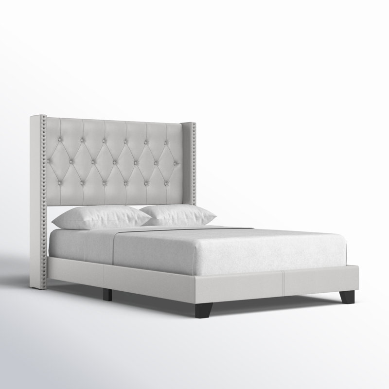 Lit standard tapissier Sanders, Similicuir argent, Très grand
