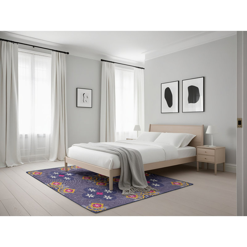 Tapis de puissance mauve/rose/bleu marine, Rectangle 5 pi x 7 pi