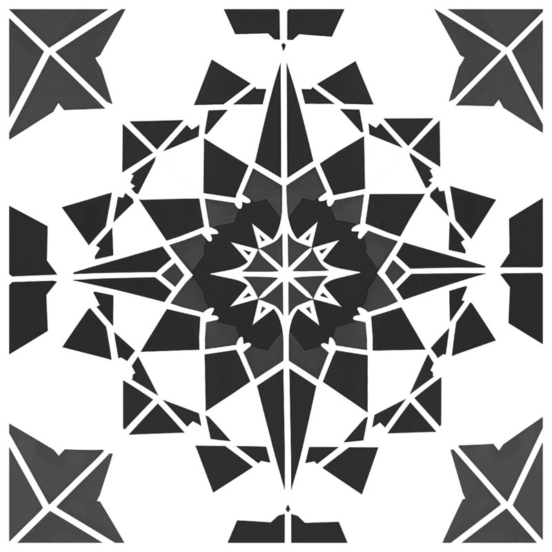 Tapis de bain noir et blanc Kaléidoscope, L 34 po x L 21 po