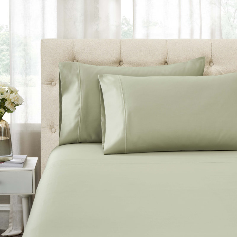 1500 Thread Count Certified Egyptian Cotton Deep Pocket Sheet Set Embroidered Marrow Stitch Hem, Sage, King Sheet Set
