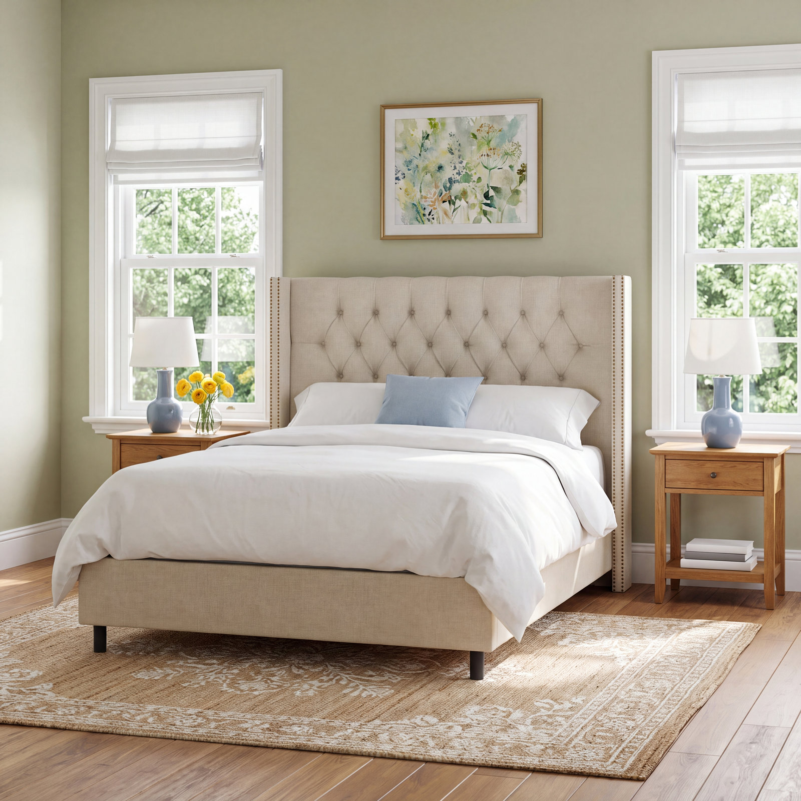 Breckin Upholstered Wingback Bed, California King, Classic Talc Linen