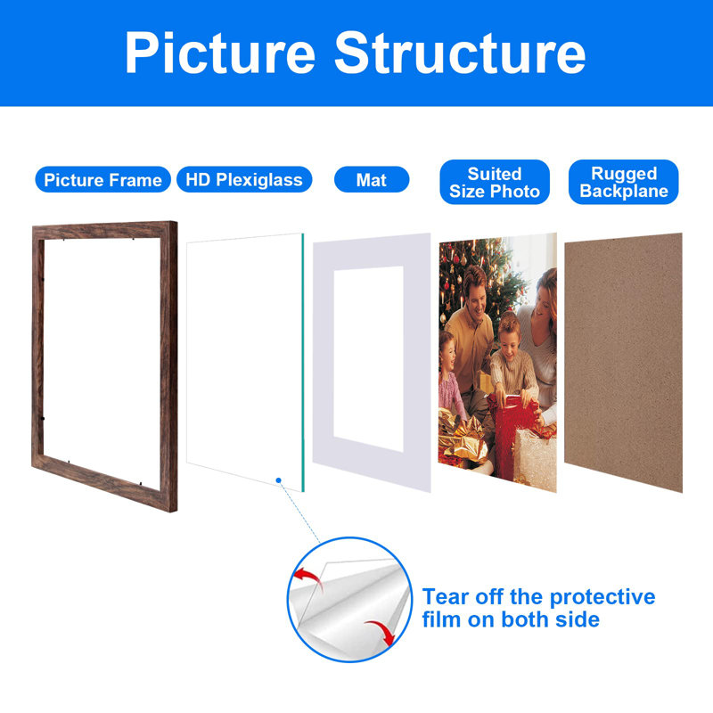 11X14 Picture Frame Rustic Brown Wood Set Of 6,Display Pictures 8X10 With Mat Or 11X14 Without Mat,Multi Photo Frames Collage For Wall