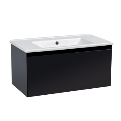 Meuble-lavabo sur pied simple en céramique avec miroir Jakkob