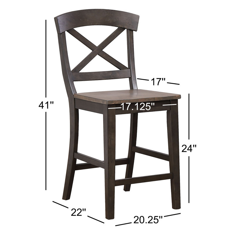 Tabouret de comptoir en bois massif Claudell, Gris, Noir
