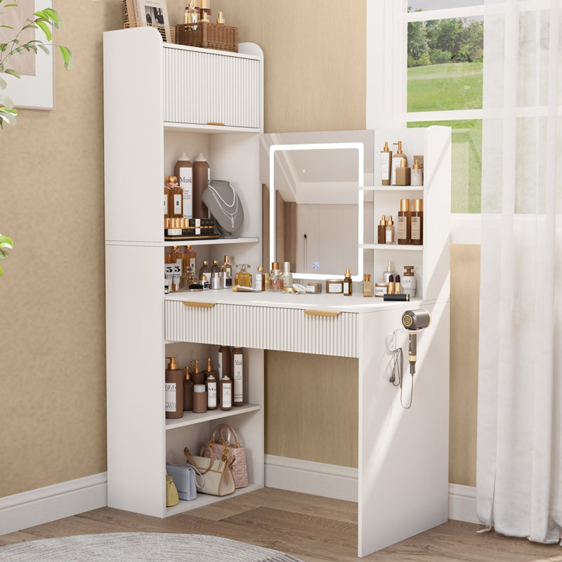 Meuble-lavabo 63 po avec miroir et lumières, Blanc