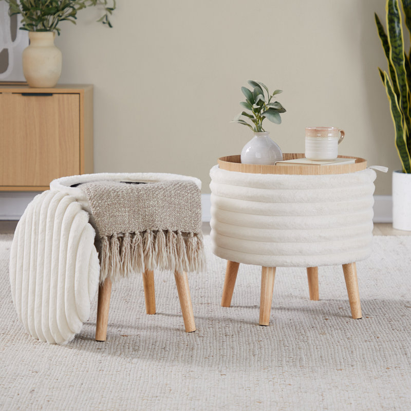 Ensemble de repose-pieds avec couvercle Tray, Crème, crème