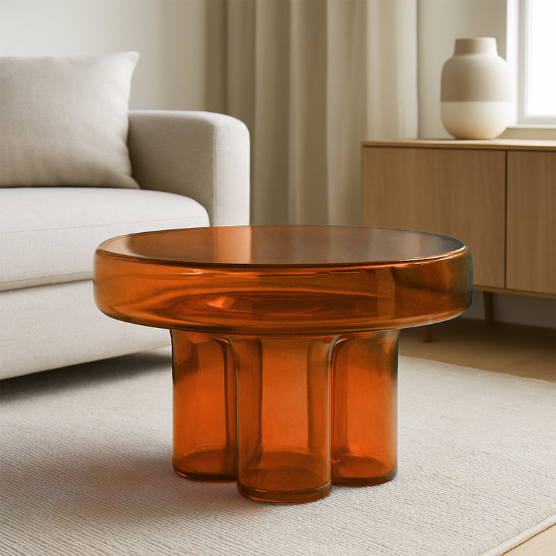 Elegant Glaze Glass Coffee Table, Amber