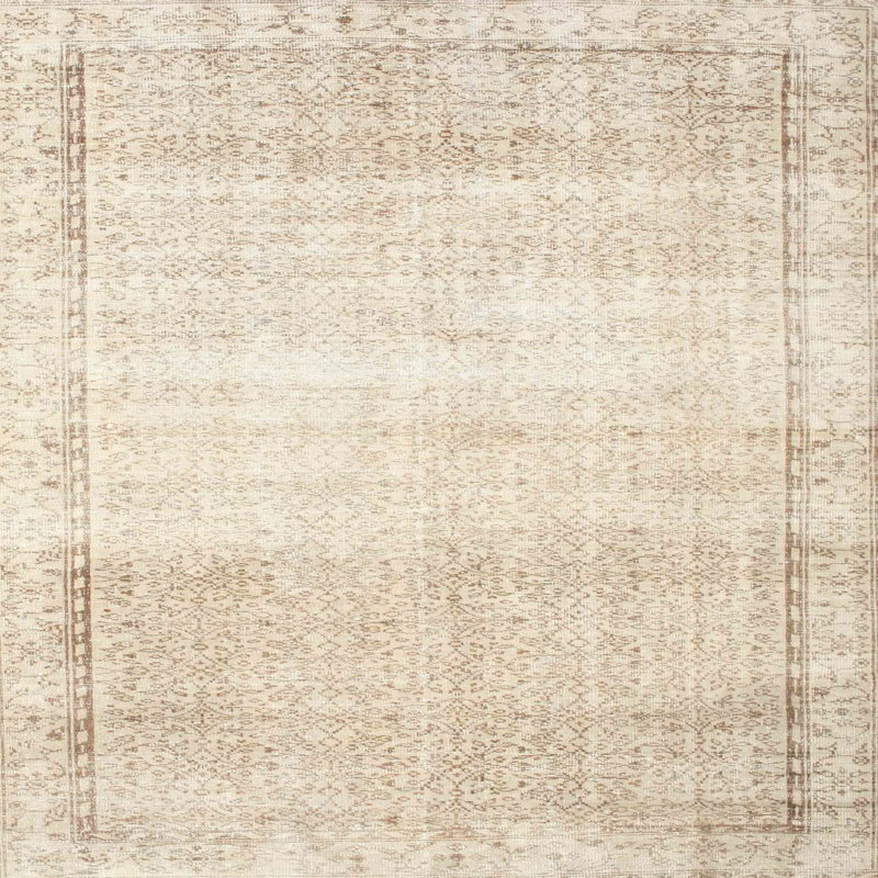 Tapis de zone beige/crème contemporaine, Carré 7 pi