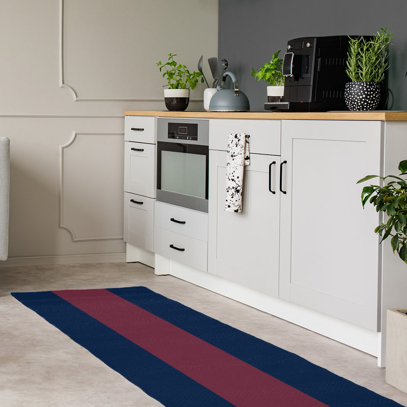 Tapis bleu marine/vin rayé, Tapis de couloir 2 pi 6 po x 8 pi