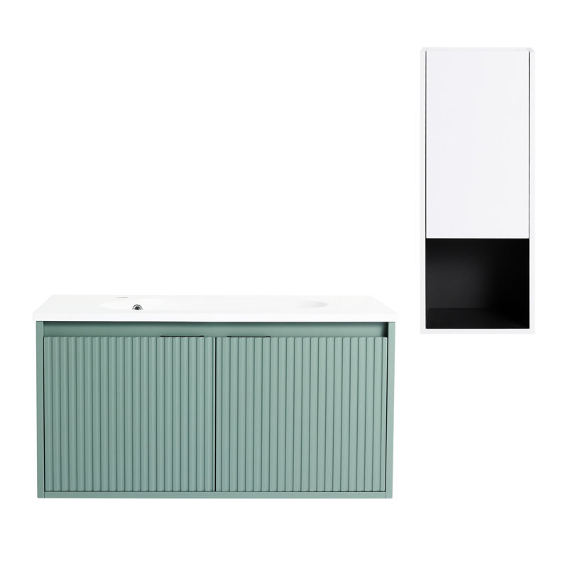 36" Floating Bathroom Vanity With Drop-Shaped Resin Sink And Side Cabinet & Soft Close Doors