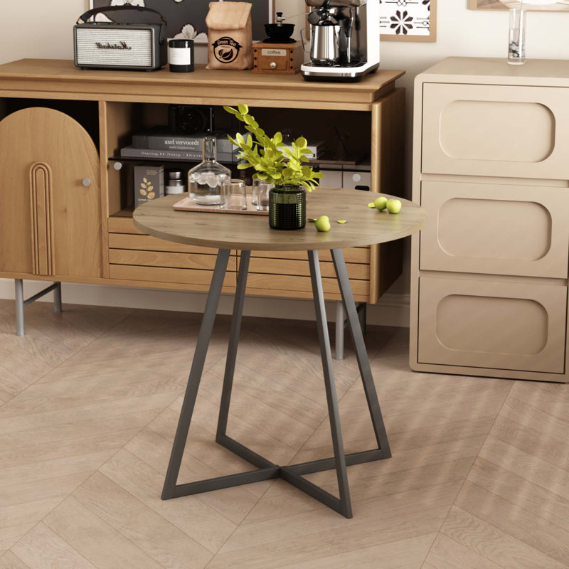 Table de salle à manger ronde moderne pour petits espaces avec pieds en métal minimalistes