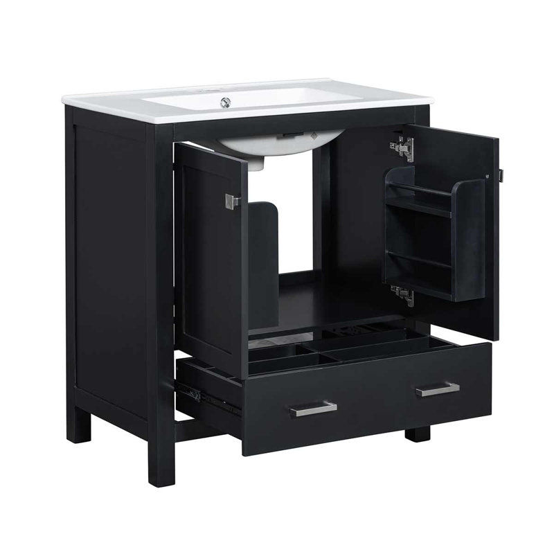 Ensemble de meuble-lavabo 60 po avec lavabos doubles en céramique (séparés), armoire avec tablette de rangement et tiroirs divisés