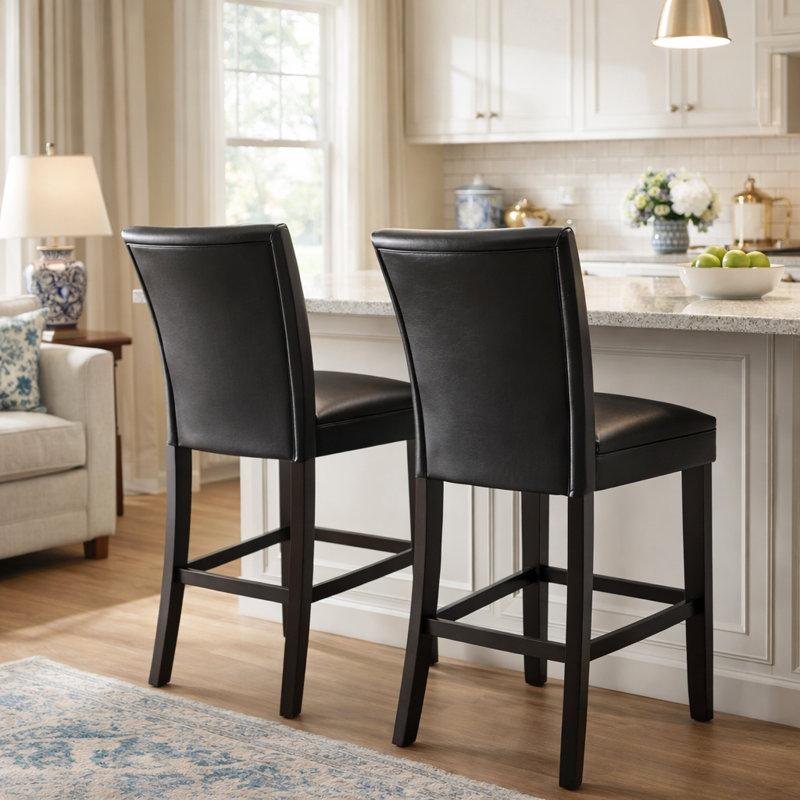 LUMERA Collection Modern Black Faux Leather Bar Stool – High Back, Cushioned Seat, Durable Wood Frame, Counter & Bar Height Seating for Kitchen, Island, Home Bar, Pub