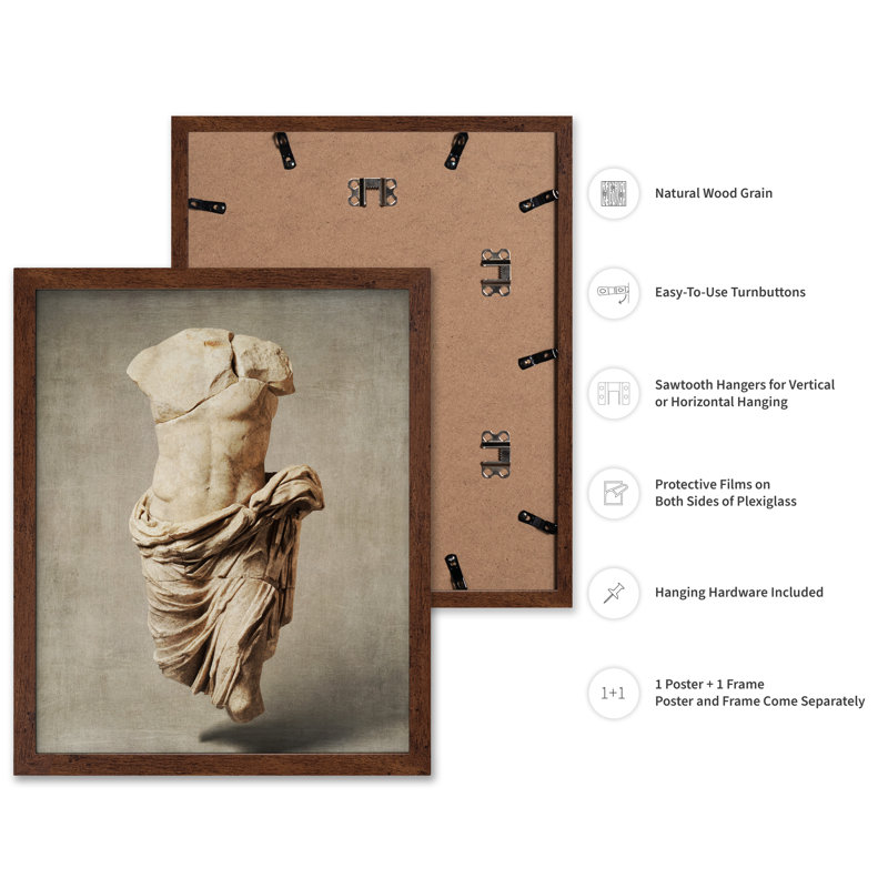 Statue romaine en marbre, Affiche, H 11 po x l 14 po, Encadrement brun
