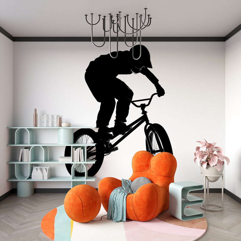 Art mural BMX Jump, décor de silhouette de vélo, art de chambre pour ados, H 24 po x l 13 po